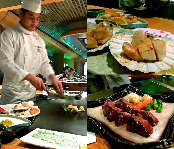 鉄板焼きパフォーマンスは何度見ても飽きない