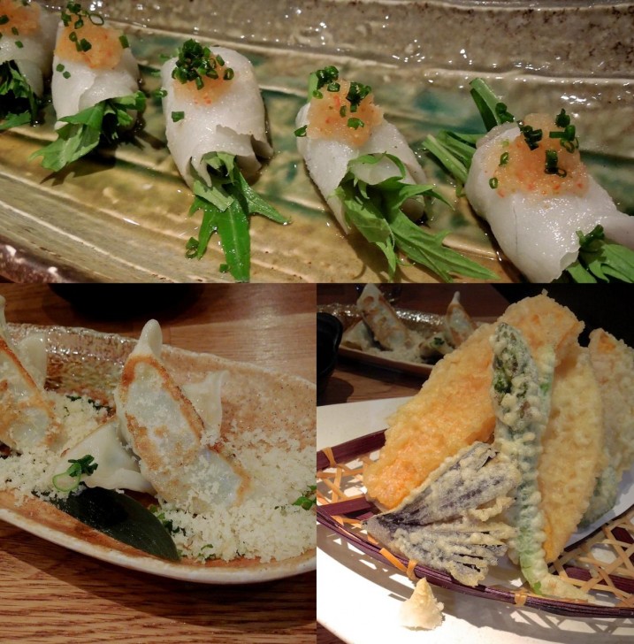天ぷら、餃子はOK、白身魚のカルパッチョはちょっと水っぽかったかも