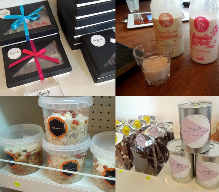 右上は、来店時にちょうど売り込みされていた商品。乳製品フリーのソフト・ドリンク、味見させてもらったけどかなり美味しかった ^^ そのうち陳列されているはず。